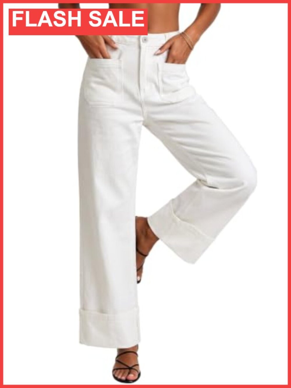 High Waisted Wide Leg Jeans Stretch Denim Cuffed Hem